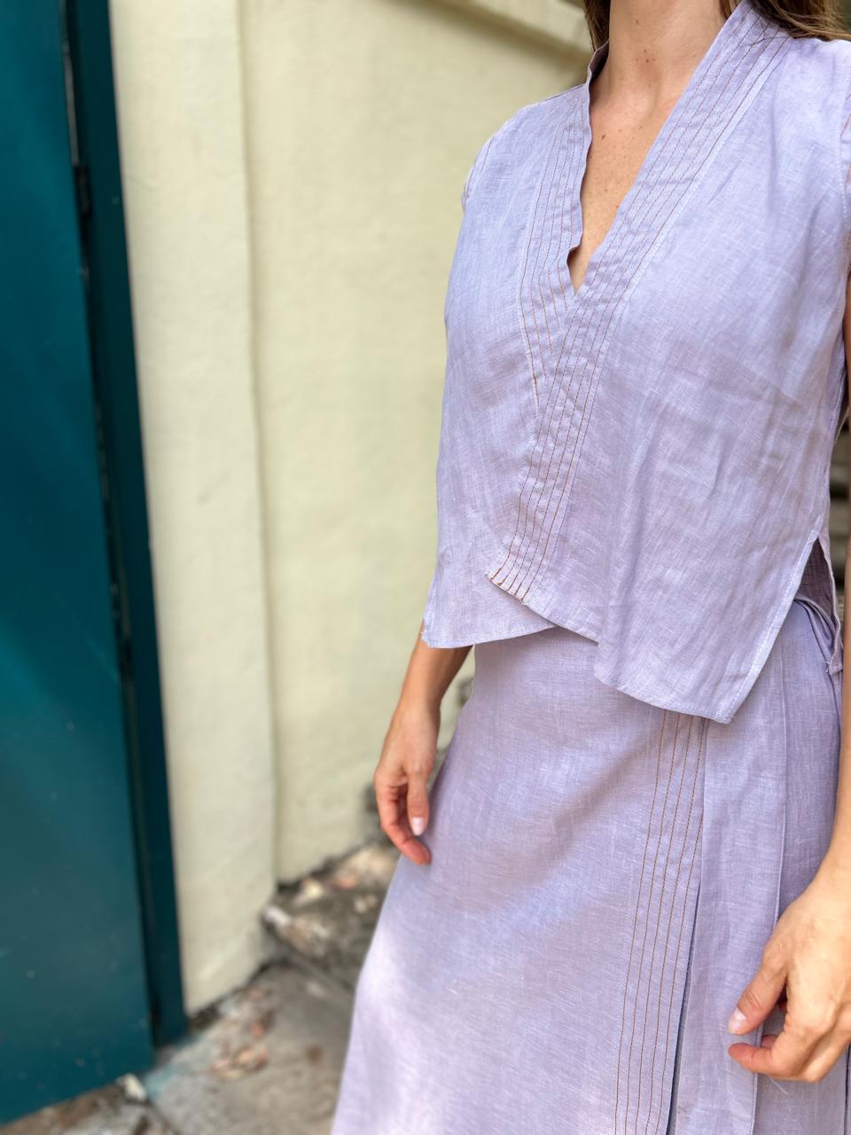 Blusa Cruzada Lino Pespuntes Gina
