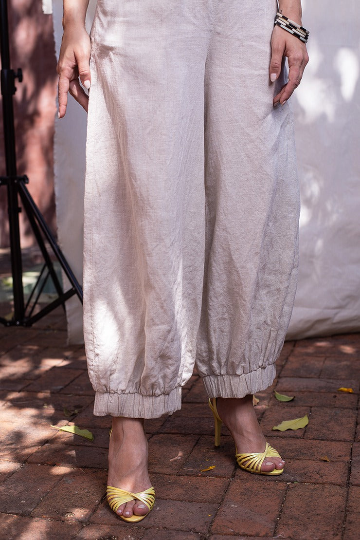 Pantalón Resorte en Bastilla  Lino Karina