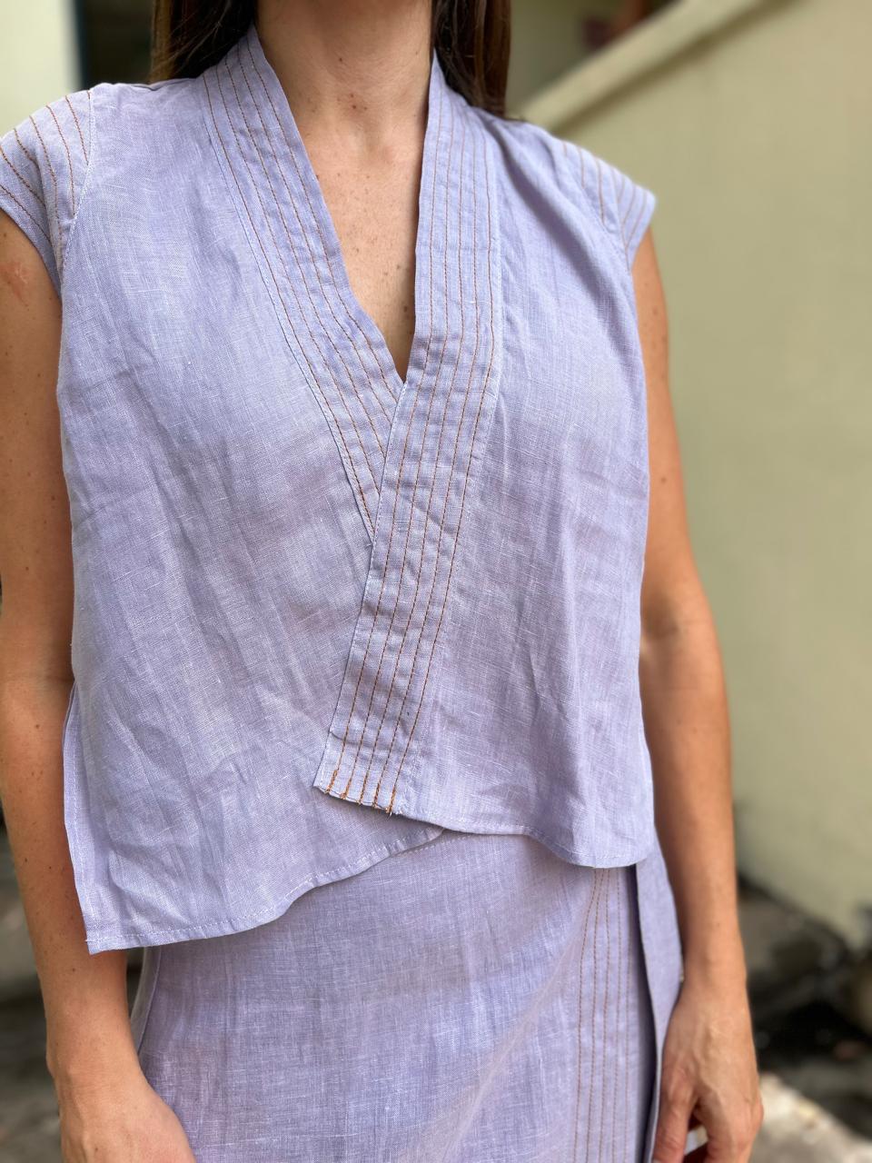 Blusa Cruzada Lino Pespuntes Gina