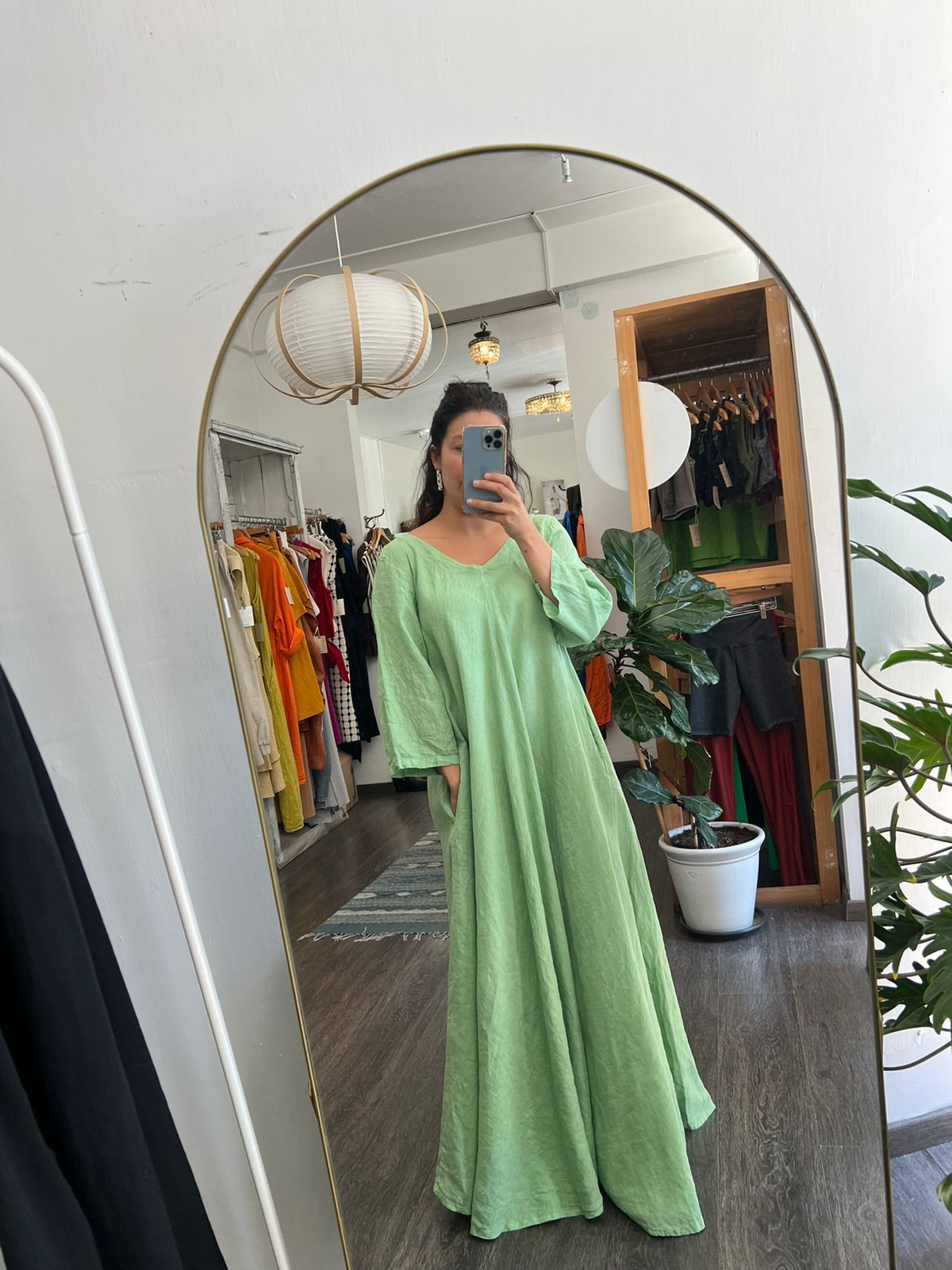 Vestido Largo Manga 3/4 y escote en V Lino Runa