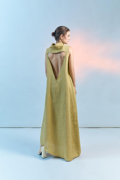 Vestido Cuello Pespunter Lino Alondra