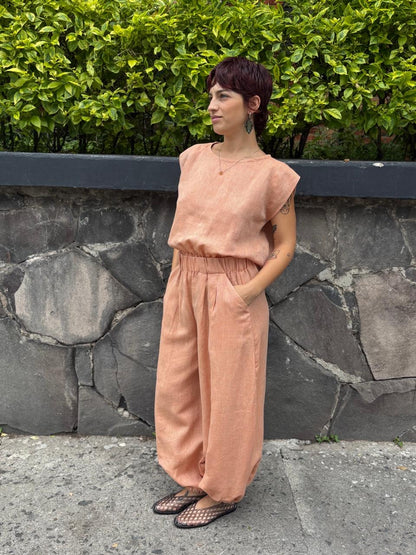 Pantalón Resorte en Bastilla  Lino Karina