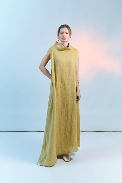 Vestido Cuello Pespunter Lino Alondra