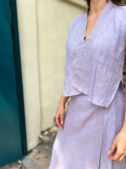 Blusa Cruzada Lino Pespuntes Gina