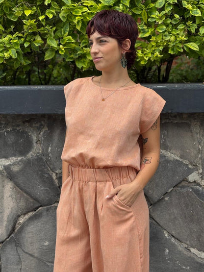Pantalón Resorte en Bastilla  Lino Karina