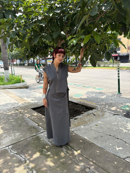 Blusa Cruzada Lino Pespuntes Gina