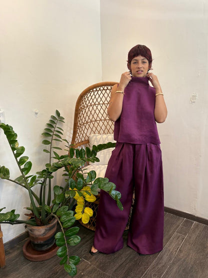 Blusa lino cuello pespuntes Fera