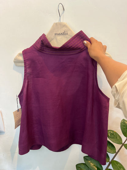 Blusa lino cuello pespuntes Fera