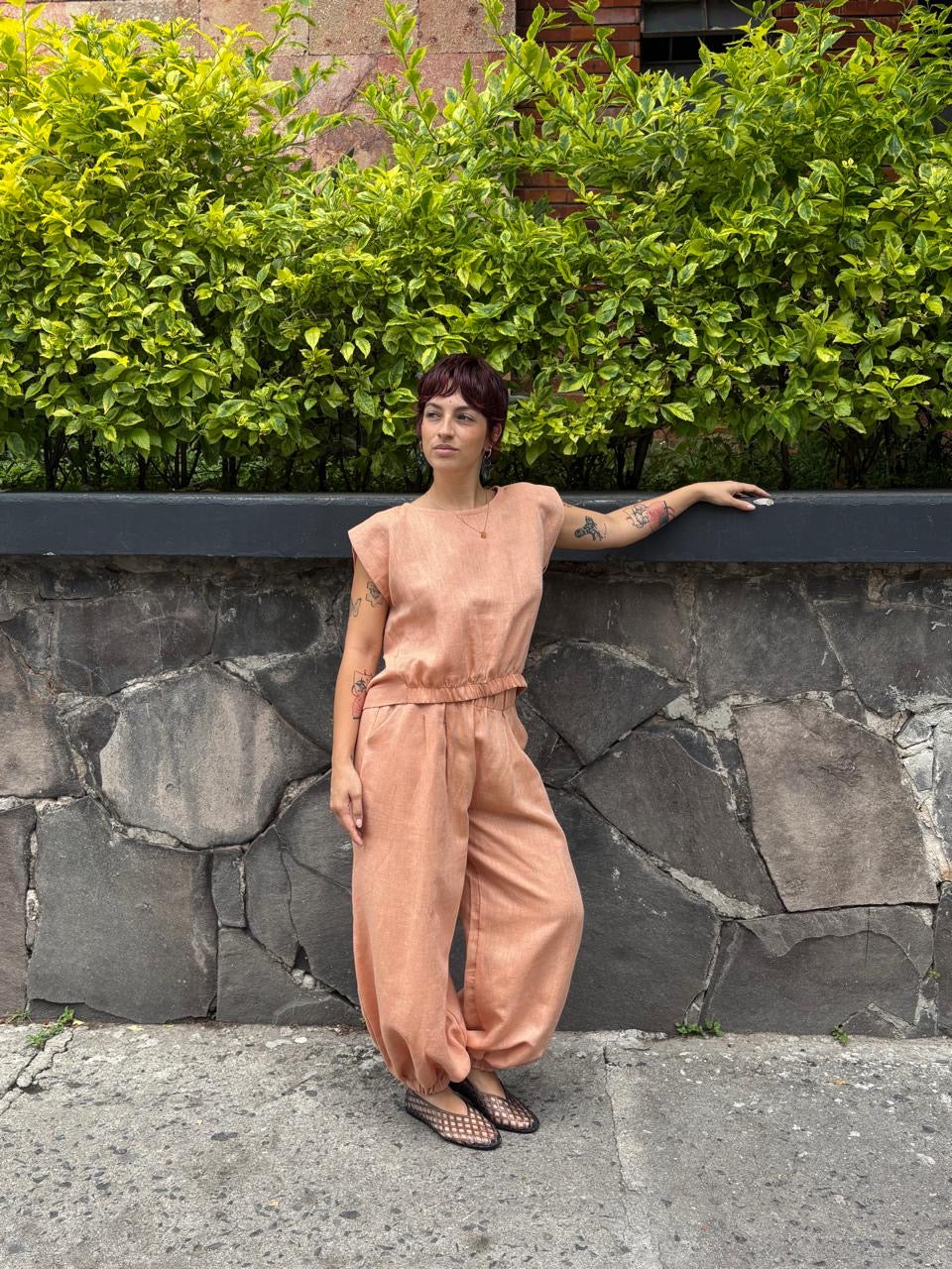 Pantalón Resorte en Bastilla  Lino Karina