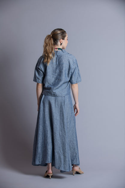 Blusa Mangas con bolsas y cuello en lino Aurora