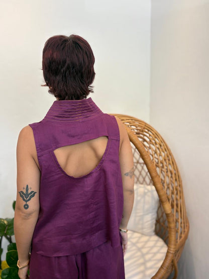 Blusa lino cuello pespuntes Fera