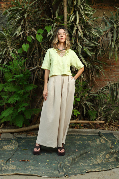 Blusa Mangas con bolsas y cuello en lino Aurora