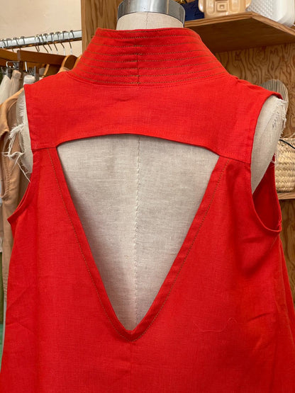 Vestido Cuello Pespunter Lino Alondra