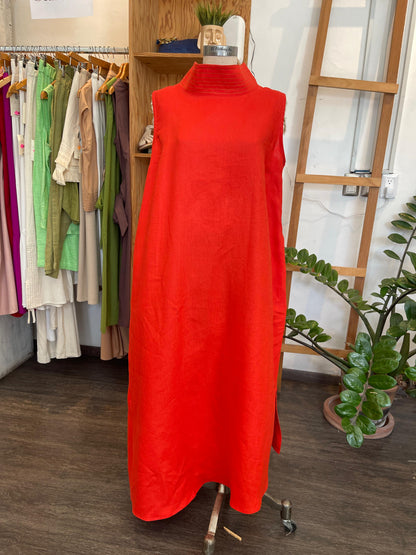 Vestido Cuello Pespunter Lino Alondra