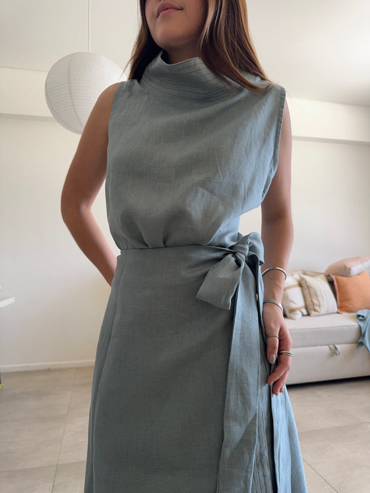 Blusa lino cuello pespuntes Fera