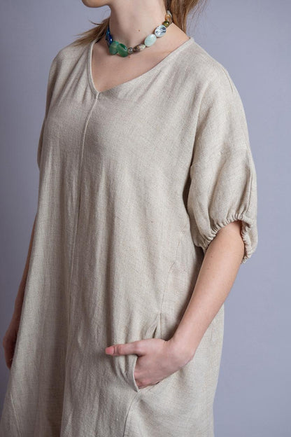 Vestido Amplio con resorte en mangas Lino Zuri