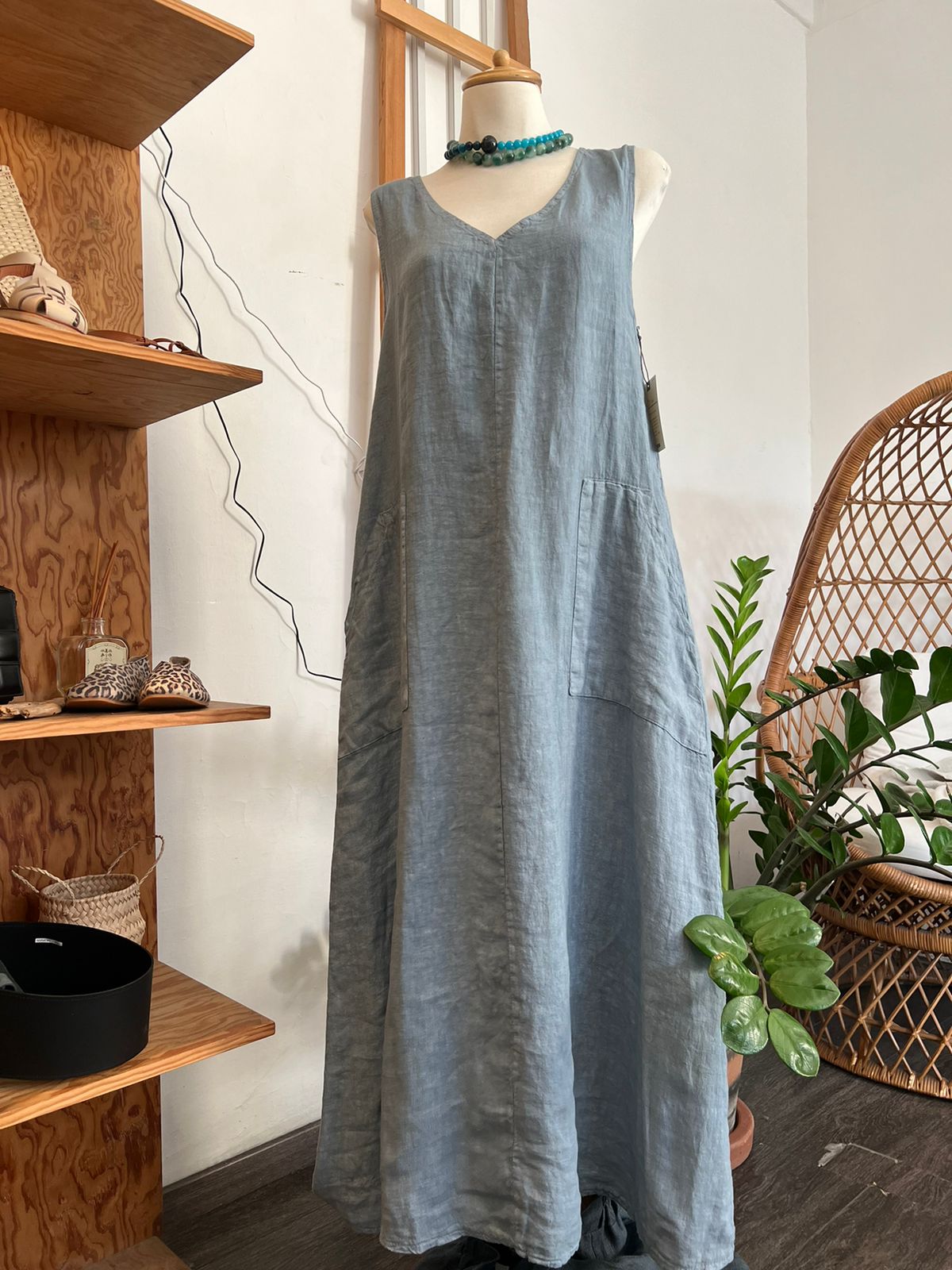 Vestido Bolsas Sin Mangas Lino Sandra