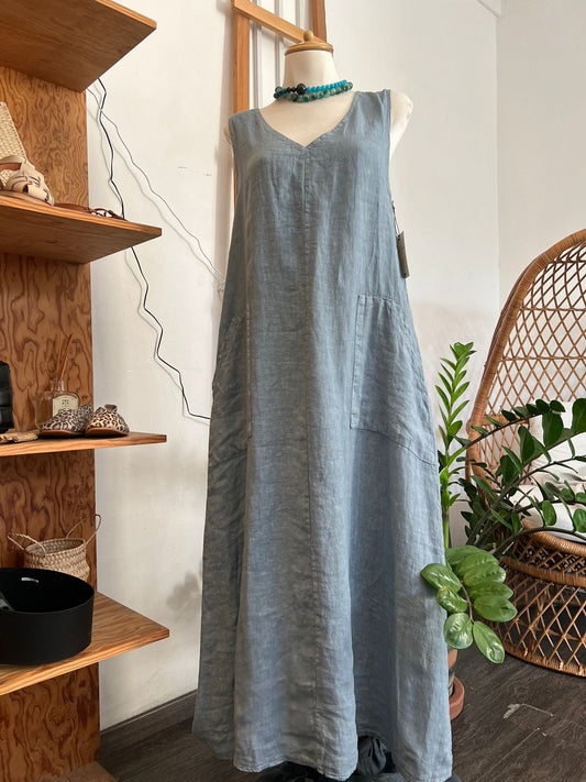 Vestido Bolsas Sin Mangas Lino Sandra