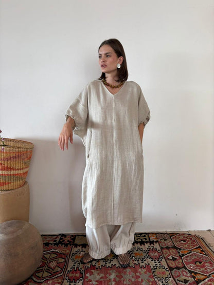 Pantalón Resorte en Bastilla  Lino Karina