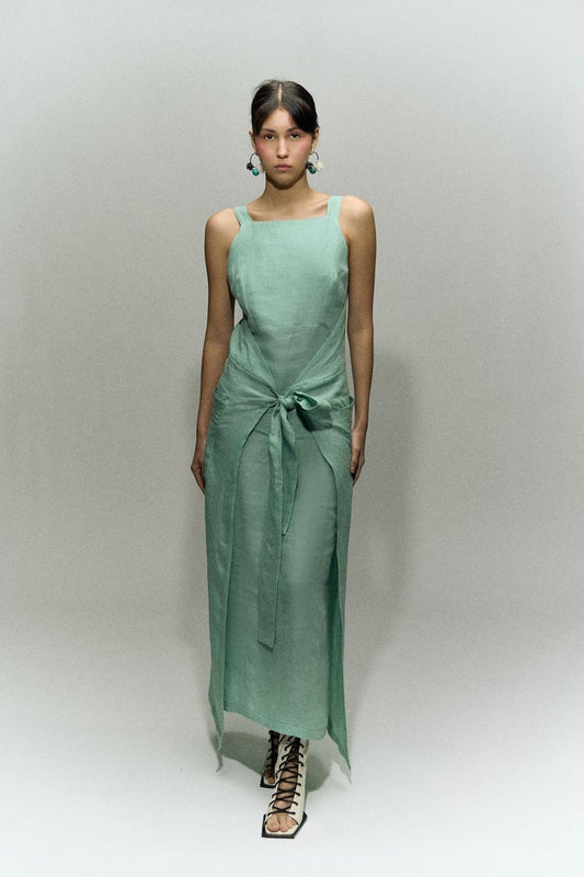 Vestido Lino Amarre Frente